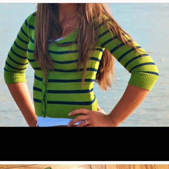 Hollister retro Y2K Green Striped Blue/Green Cardigan M - Picture 3 of 3
